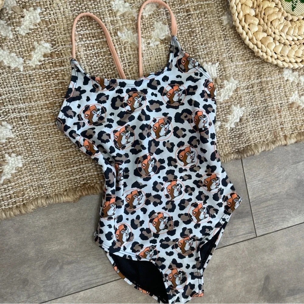 Buc-ee’s Beaver Girls Leopard Print Buc-ee One Piece Bathing Suit Swimsuit